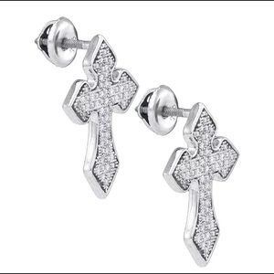 Sterling Silver Mens Diamond Cross Earring 1/5CTW